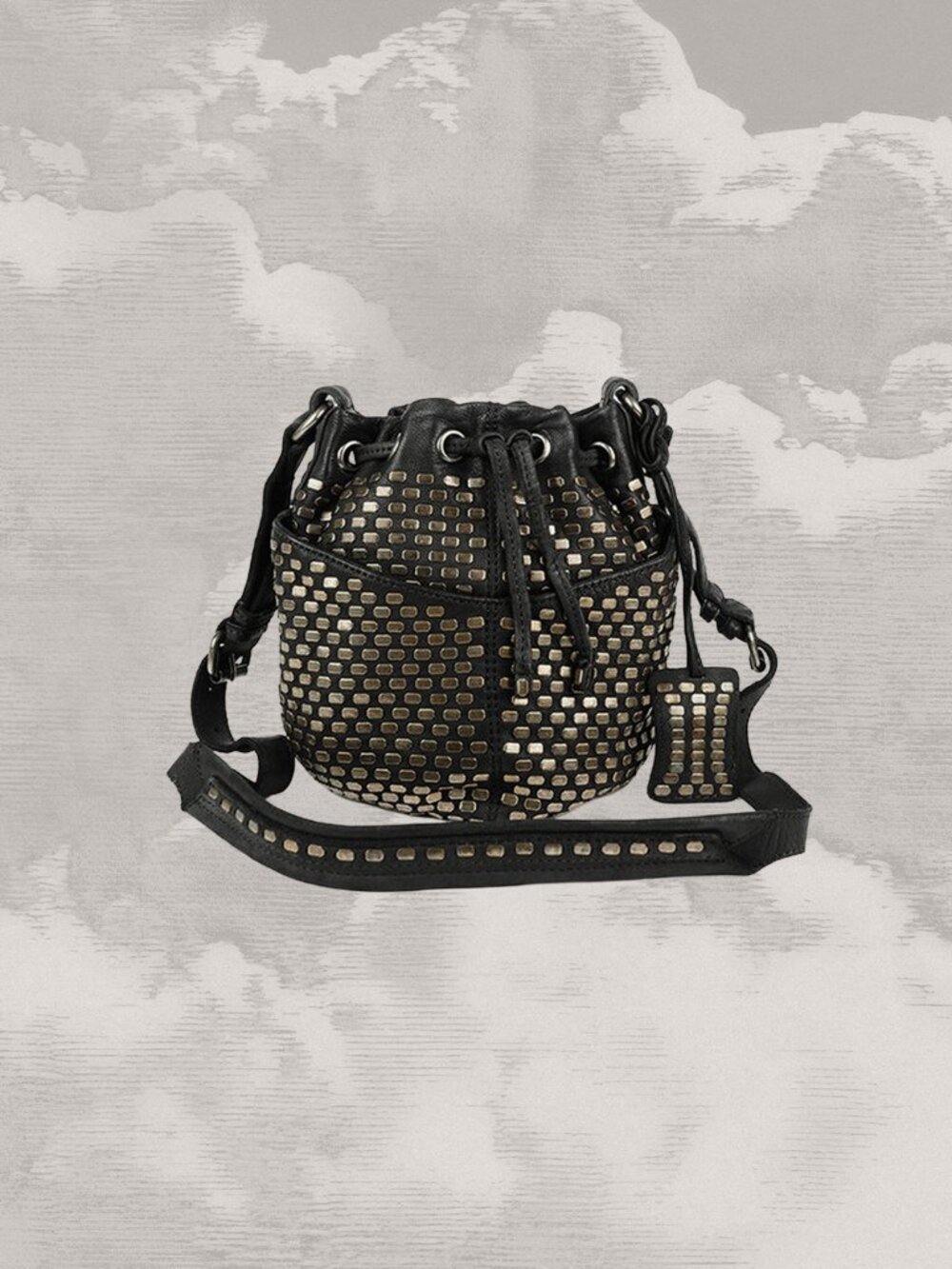 OLIVIA HARRIS Bucket Bag Crossbody Studs Charcoal Drawstring